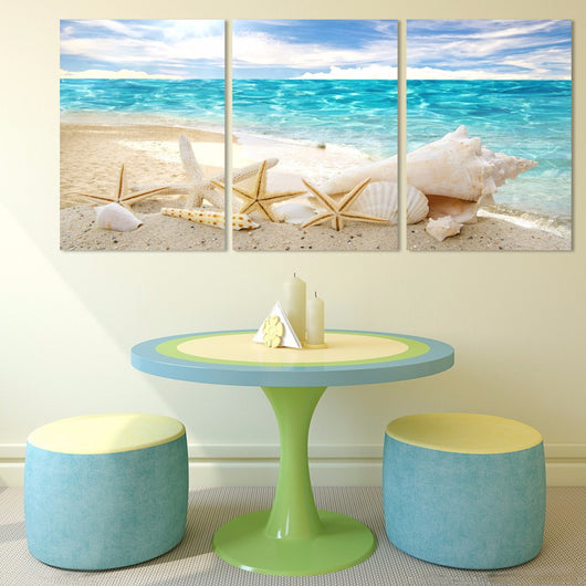 Cuadro de Óleo Tríptico Estrellas de Mar - Spray Decorativo para Sala - Image 4