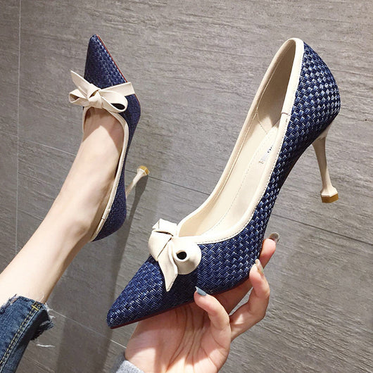 Tacones Stiletto Puntiagudos con Moño de Cuero para Mujer - Image 12