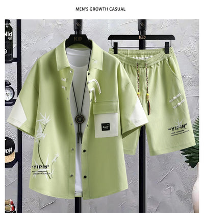 Conjunto de Traje Estilo Chino para Hombre - Camisa Manga Corta y Shorts Verano - Image 17
