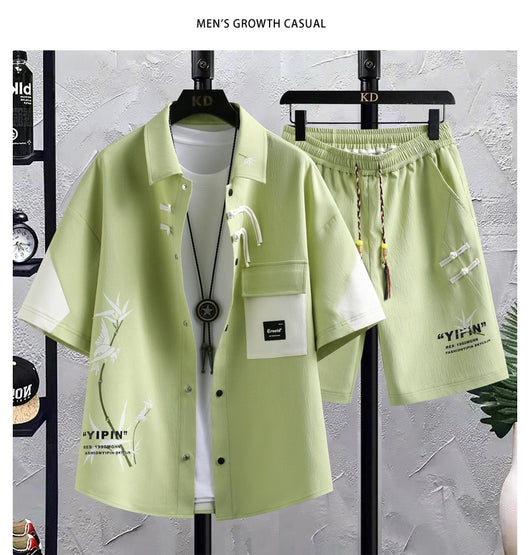 Conjunto de Traje Estilo Chino para Hombre - Camisa Manga Corta y Shorts Verano - Image 17