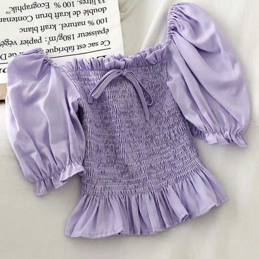 Blusa Asimétrica de Gasa con Manga Abullonada - Image 2