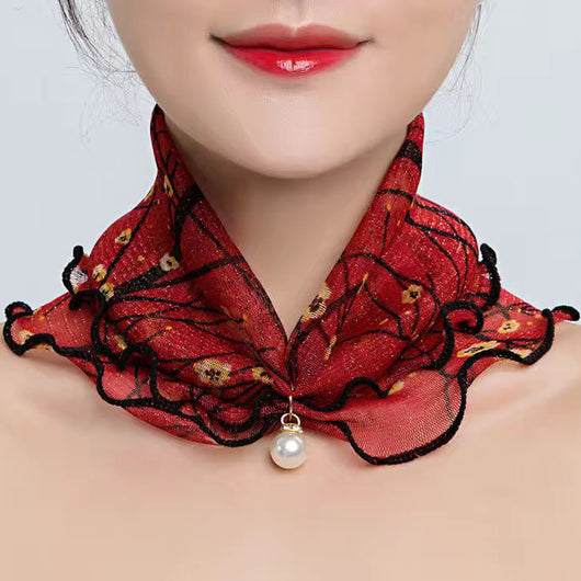 Pañuelo de Seda Decorativo Estampado con Encaje - Accesorio Elegante Versátil - Image 8