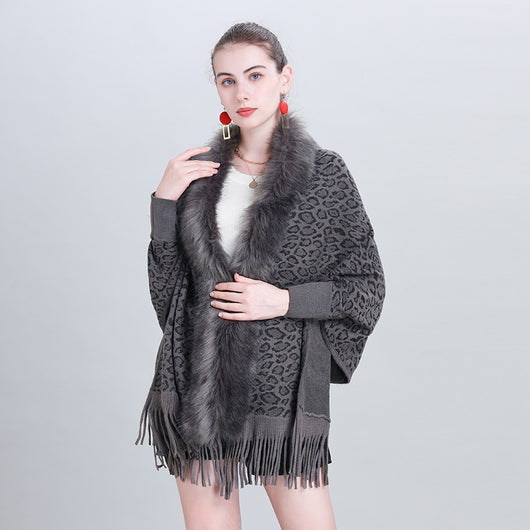 Chal Tejido con Cuello de Pelaje Sintético para Otoño e Invierno - Image 5