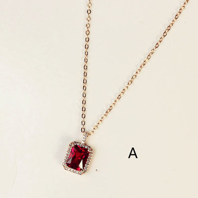Collar Clavícula Diamante Rojo con Pendiente Rubí - Cadena Corta Elegante - Image 22