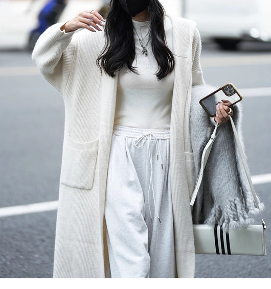 Cardigan Largo Tejido para Mujer con Capucha - Abrigo Tipo Trench - Image 13