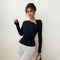 Blusa Base Plisada Cuello Oblicuo Mujer Esbeltecedora Primavera Otoño
