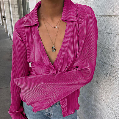 Blusa Retro con Pliegues Manga Larga para Mujer Primavera - Image 10