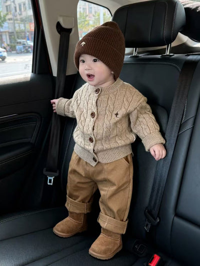 Suéter Tejido Grueso Estilo Coreano para Niño Otoño-Invierno en Khaki con Bordado - Image 13
