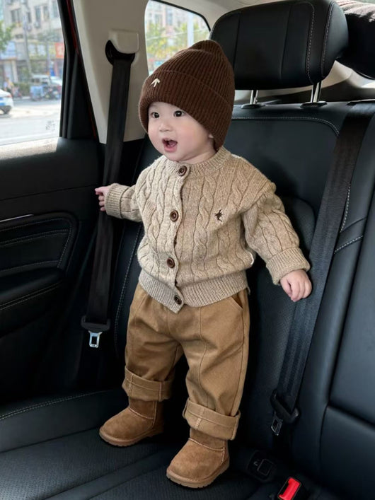 Suéter Tejido Grueso Estilo Coreano para Niño Otoño-Invierno en Khaki con Bordado - Image 13