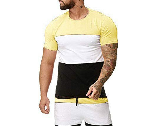 Camiseta Deportiva Hombre con Combinación de Colores y Manga Corta