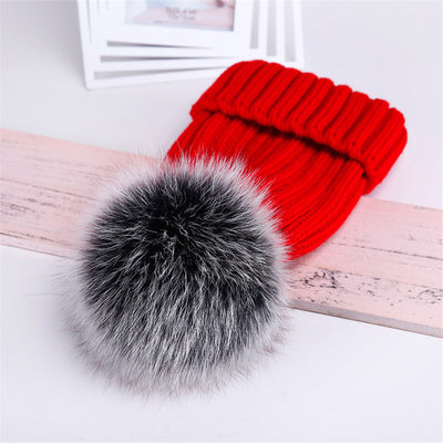 Gorro de Lana con Pompón de Piel Real de Mapache y Zorro - Image 25