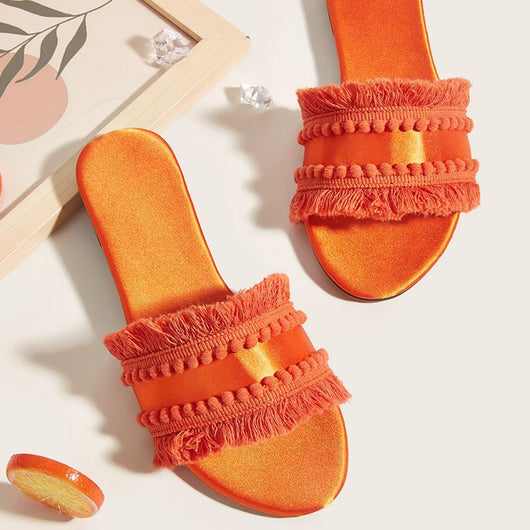 Sandalias Planas Extragrandes para Mujer con Borlas - Comodidad de Verano
