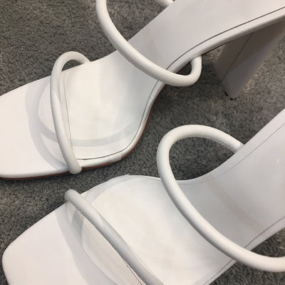 Sandalias de Tacón Cuadrado Ultra Alto Blancas - Estilo Minimalista - Image 2