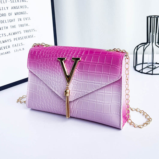 Bolso Cuadrado Pequeño con Cadena de Borlas y Degradado de Colores - Image 4