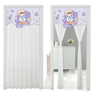 Double-layer blackout doorway curtain with a light blue top featuring a cartoon bear and "LUCK DAY!" text. - Image 5