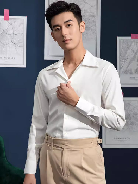 Camisa Casual de Negocios Cuello Cubano Manga Larga para Hombre - Image 10