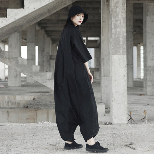 Jumpsuit Negro Suelto para Mujer con Mangas Murciélago - Image 11