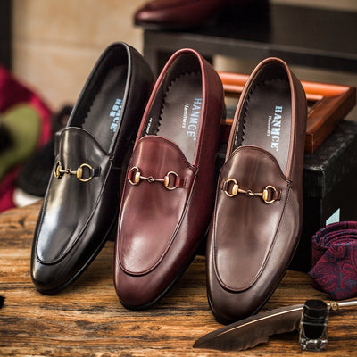 Zapatos Casual Horsebit de Cuero con Punta Redonda para Hombre