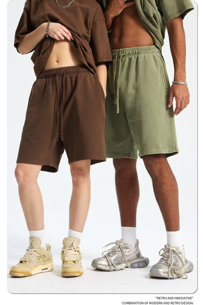 Shorts Deportivos de Algodón Puro Teñidos con Patrón Vintage Lavado - Image 34
