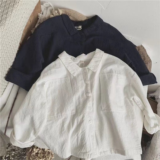 Camisa Infantil Estilo Japonés Retro con Mangas Murciélago y Solapa de Algodón Lino - Image 6