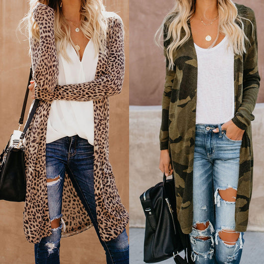 Cardigan Largo Estampado Leopardo y Serpiente para Mujer
