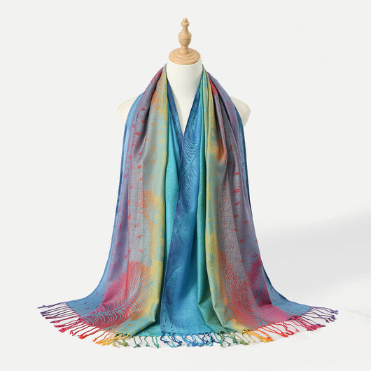 Rebozo Étnico Degradado con Bordado Colorido y Borlas de Cachemira - Image 8