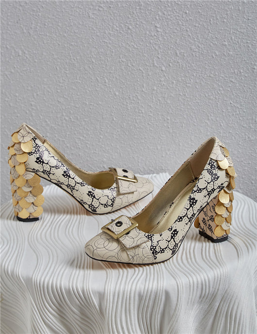 Zapatos de Tacón Grueso Estampado en Cuero Tallas Grandes - Image 4