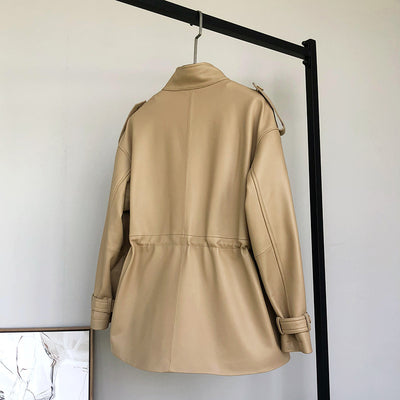 Abrigo Trench de Cuero Gamuza con Cintura Ajustada - Image 3