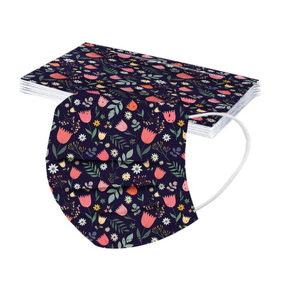 Stack of disposable facial masks with a watercolor floral pattern of red, pink, and orange roses and green leaves. - Image 20