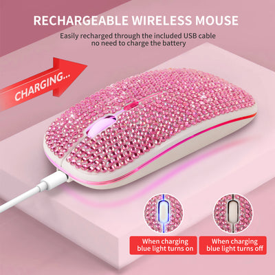Ratón Inalámbrico Recargable Silencioso con Cristales Brillantes - Image 2