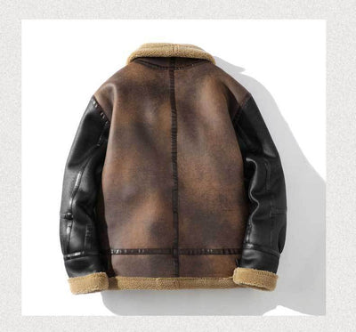 Abrigo de Invierno para Hombre con Cuero, Piel de Cordero y Acolchado Grueso - Image 7