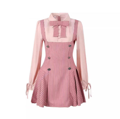 Vestido Preppy Dos Piezas con Blusa Manga Larga Fresca y Elegante