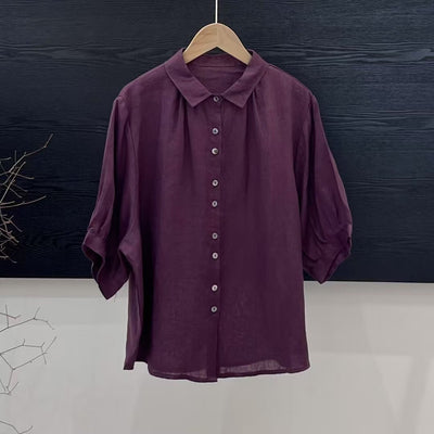 Blusa de Lino Transpirable para Mujer - Diseño Versátil Color Sólido - Image 7