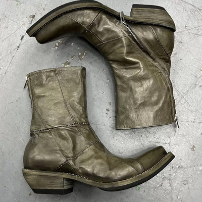 Botas Vaqueras Patchwork Retro con Costura Oscura y Punta Cuadrada - Image 10