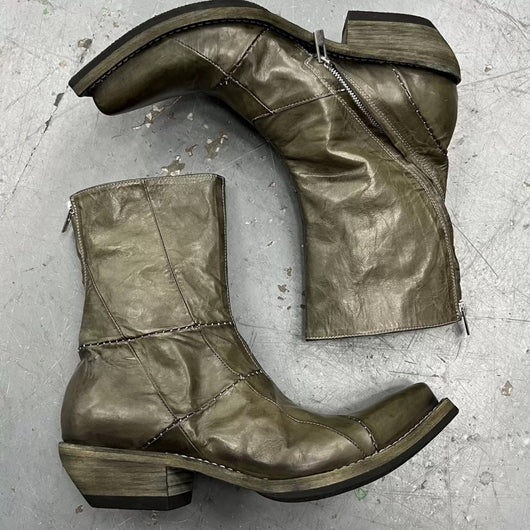 Botas Vaqueras Patchwork Retro con Costura Oscura y Punta Cuadrada - Image 10