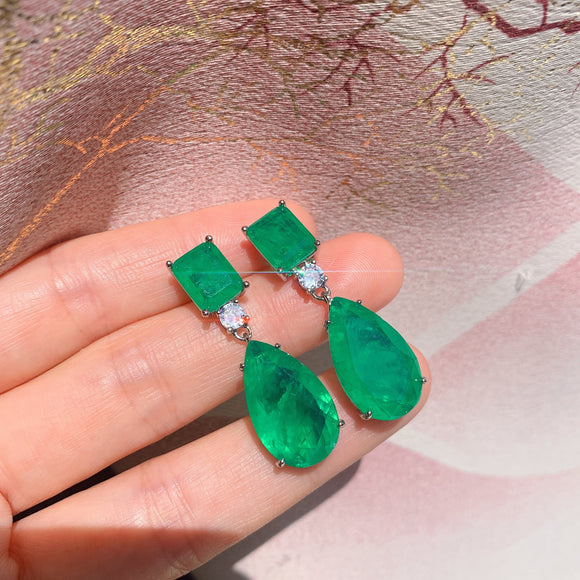 Aretes de Paraiba en Forma de Gota Esmeralda