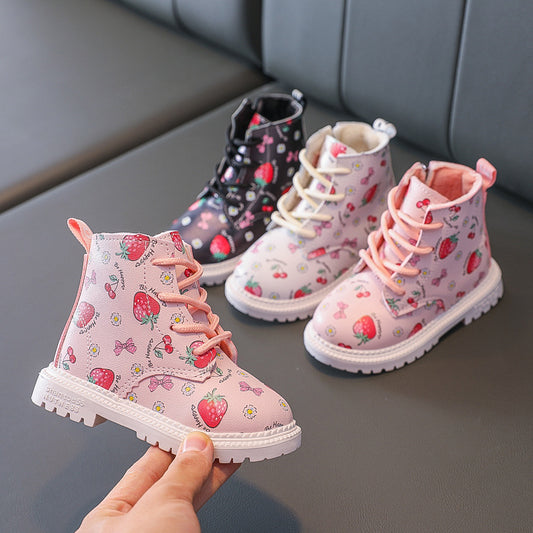 Botas Martin Infantiles Diseño Fresa - Botines Cortos Lindos para Niñas