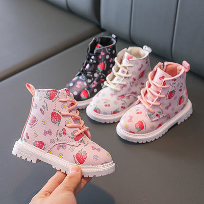 Botas Martin Infantiles Diseño Fresa - Botines Cortos Lindos para Niñas