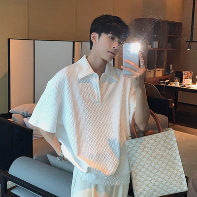 Camisa Suelta con Solapa para Hombre de Manga Corta - Image 12