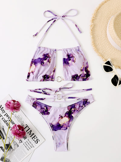 Bikini Tie Dye con Abertura Lateral y Estampado Colorido - Image 3