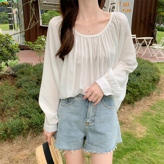 Blusa Suelta de Chifón Manga Larga con Cordones Delantero y Trasero - Image 4