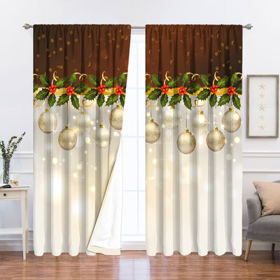 Pair of Christmas curtains with a 3D digital print of a snowy winter window scene, frosted trees, and snowflakes. - Image 32