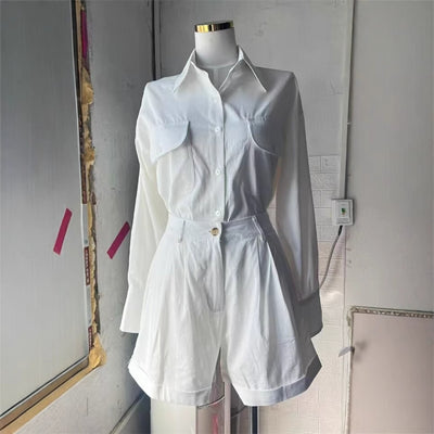 Conjunto de Lino y Algodón: Blusa Suelta de Manga Larga + Short de Cintura Alta - Image 4