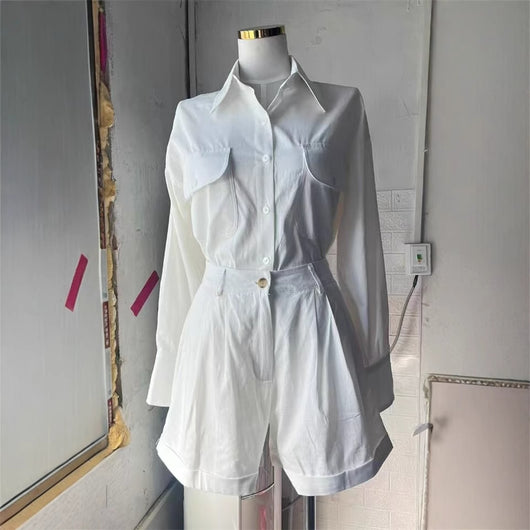 Conjunto de Lino y Algodón: Blusa Suelta de Manga Larga + Short de Cintura Alta - Image 4