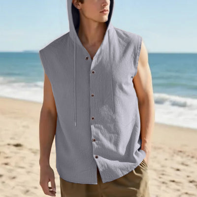 Camisa sin Mangas de Lino con Capucha para Hombre - Image 25