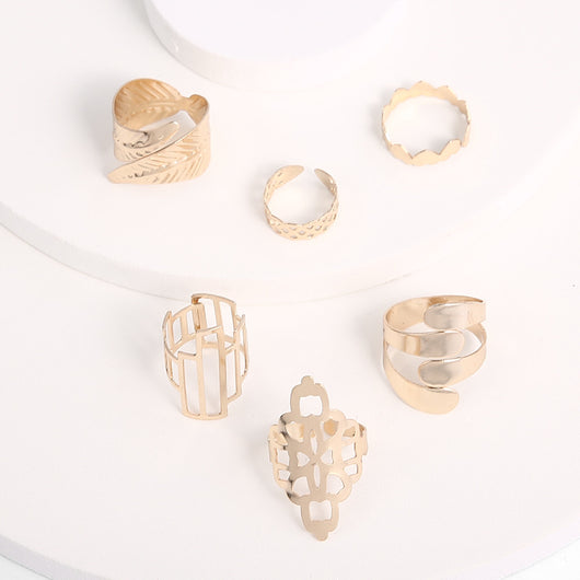 Set de 6 Anillos Articulados: Corona, Hoja y Formas Geométricas - Image 48