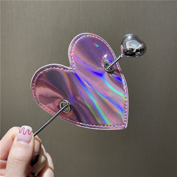 Pasador de Cabello de Cuero con Lentejuelas y Corazón Brillante