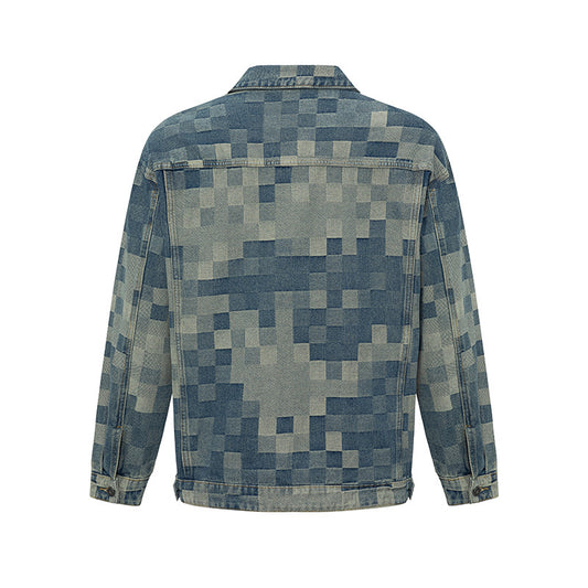 Chamarra Denim Mosaico Estilo Coreano para Hombre - Image 2