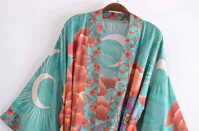 Kimono Cardigan Suelto con Estampado de Luna y Cinturón - Image 2