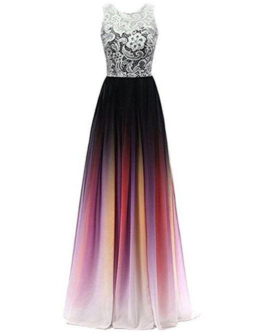 Vestido Largo de Gasa Degradada con Encaje y Tubo - Image 3